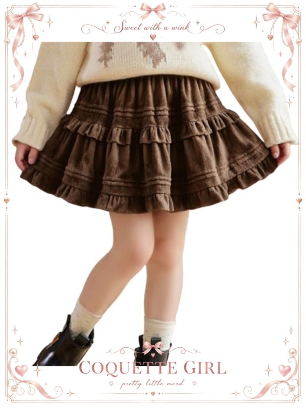 Girls Corduroy Pleated Mini Skirt with Built in Shorts Elastic Waist Ruffle
